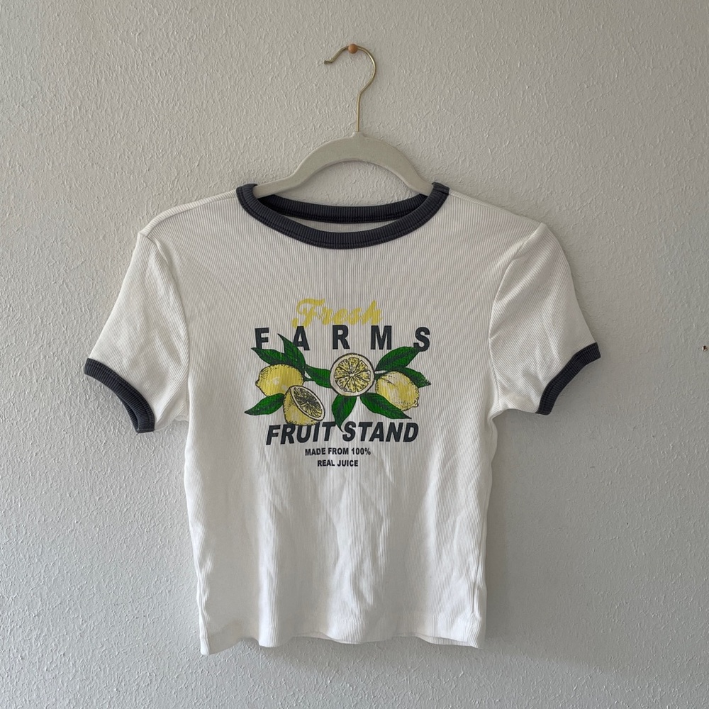 Social Culture Crop T-shirt Ribbed Ringer Farm Graphic Tee